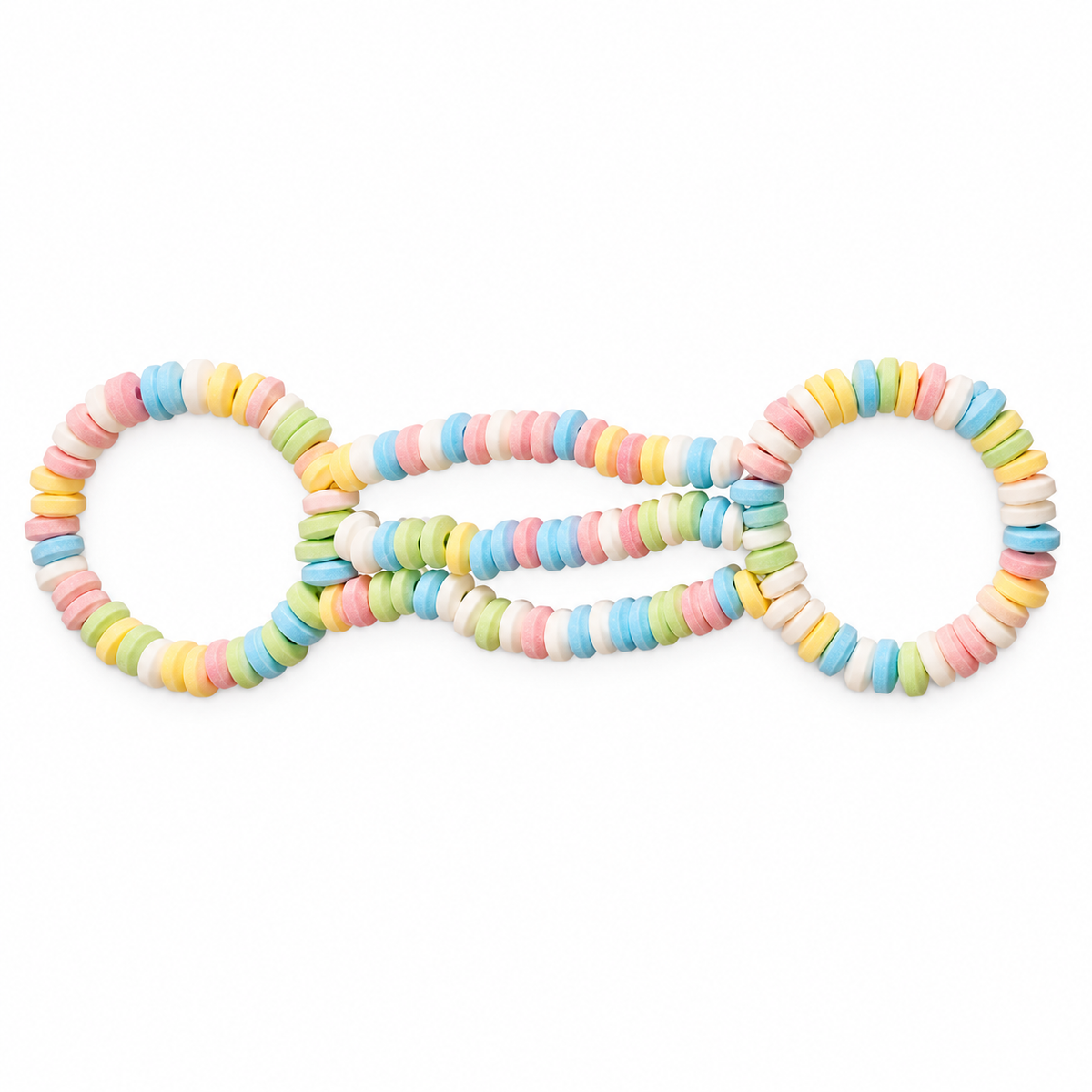 Pastel candy cuffs shown alone on a white background
